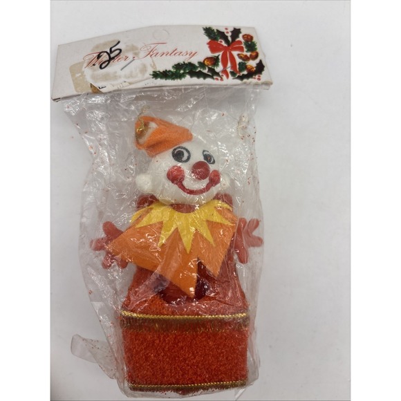 Inarco Other - Vtg Plastic Clown Jack in the Box Christmas Tree Ornament Holiday Hong Kong NOS